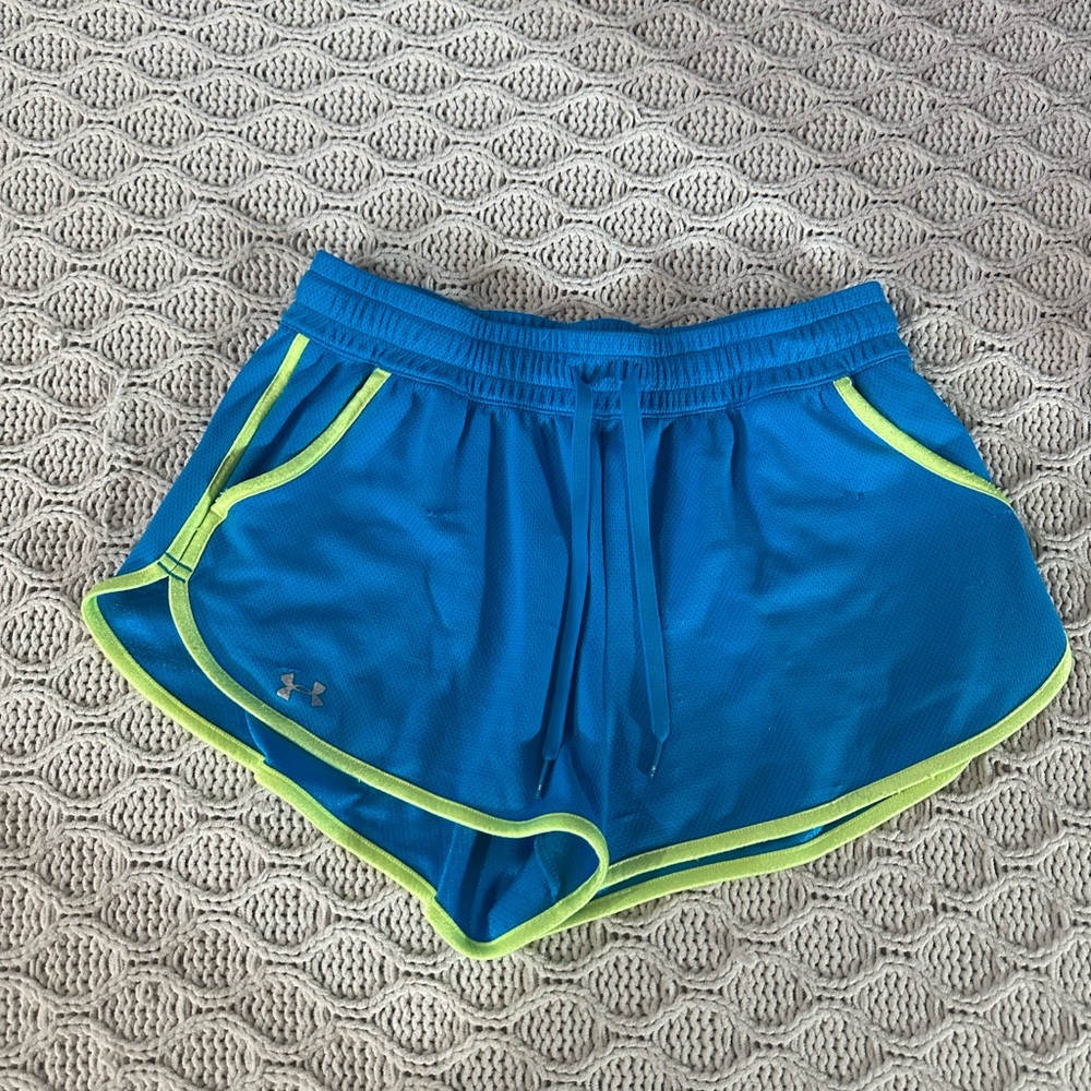 Under Armour Blue Shorts with Neon Green Trim